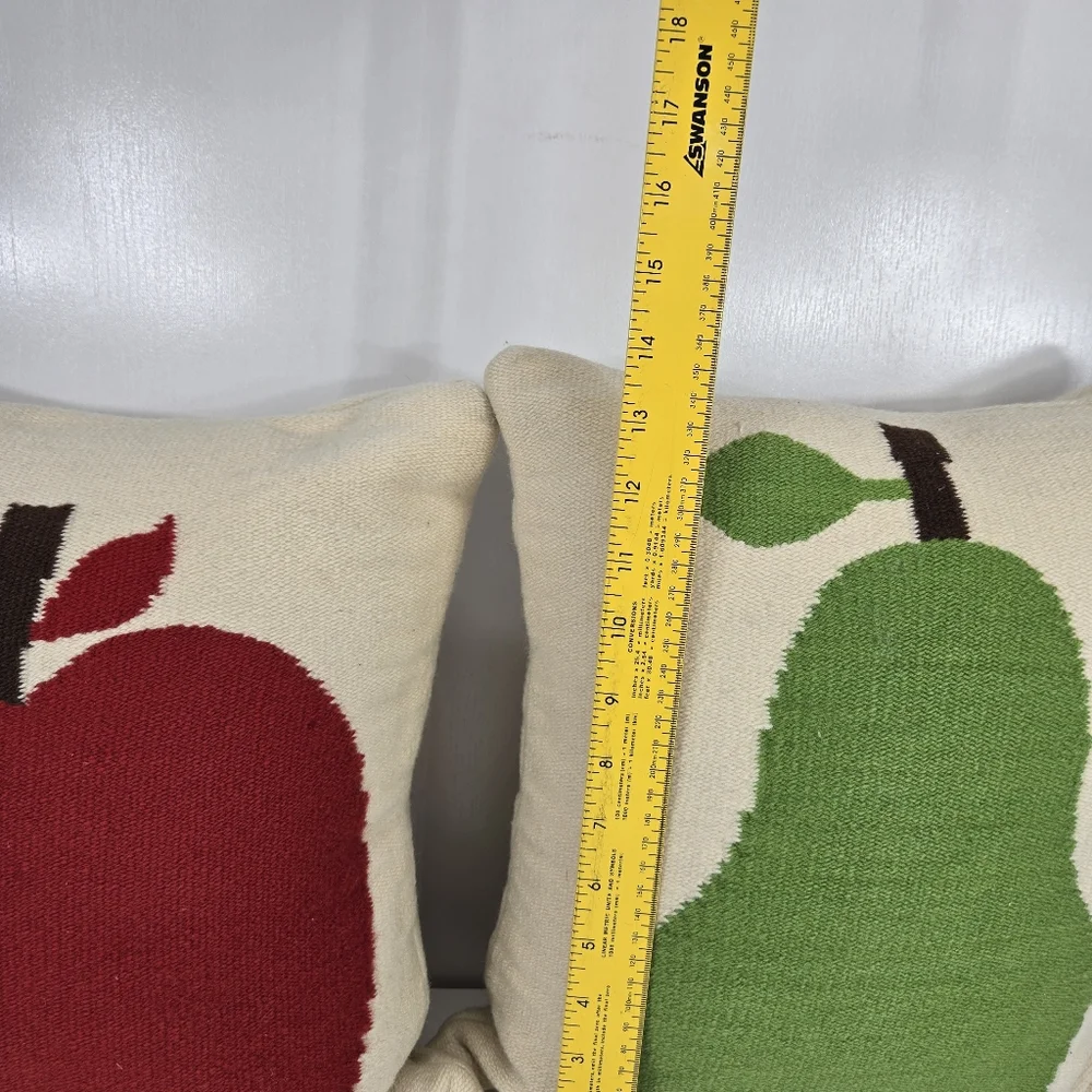 VTG Rare Jonathan Adler Intarsia Pear And Apple Throw Pillows Double Sided Fruit